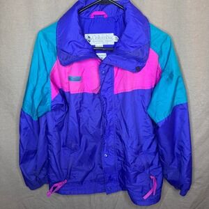 Columbia Vintage 90s Colorblock Windbreaker Jacket Purple Pink Youth XL 18/20